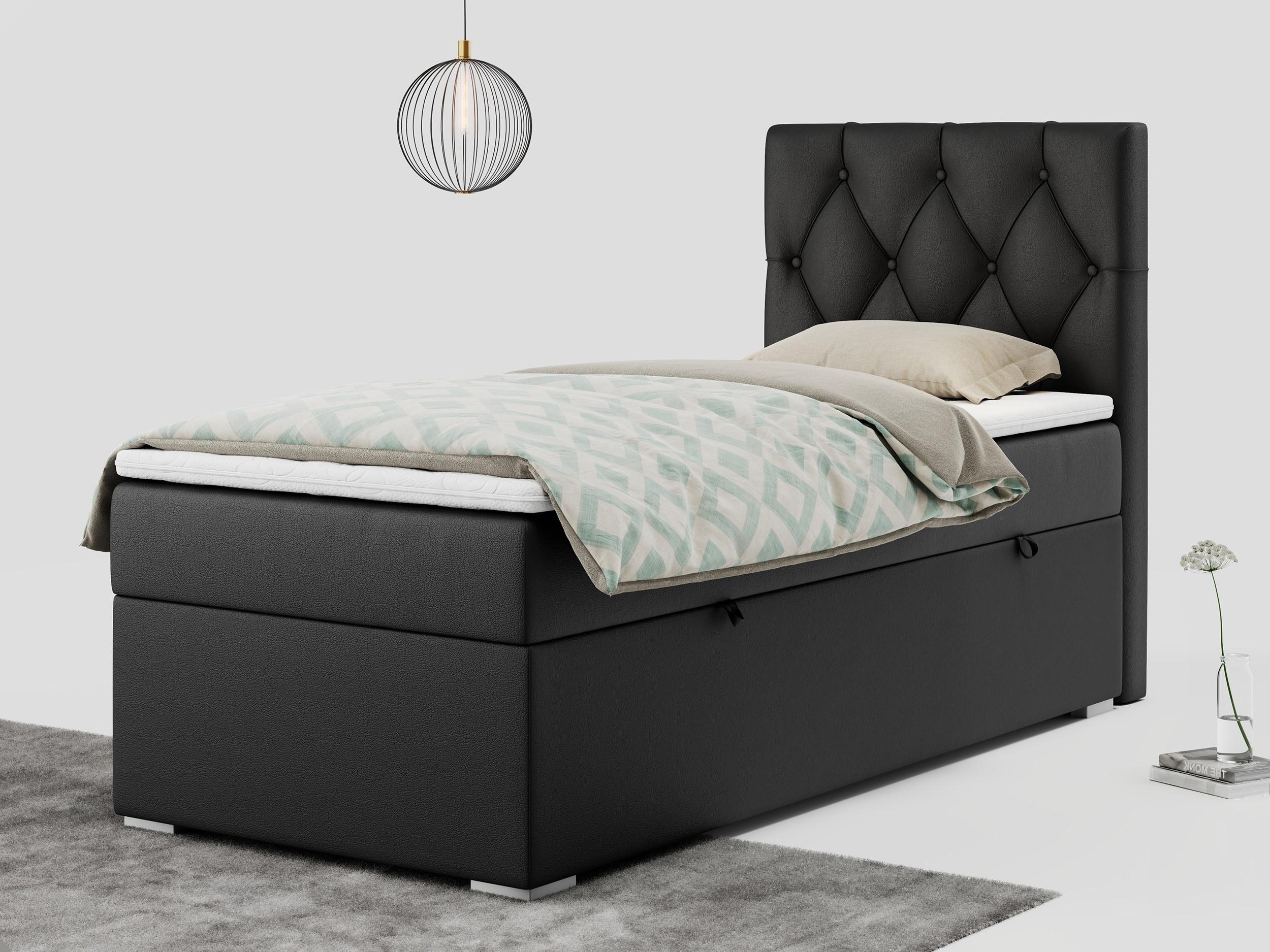 wohnli-moebel-suche-800000681439-1 BOXBETT ALDA 90/200 Schwarz Kunstleder - H4 - Rechts Seite Textil MKS Möbel > Betten > Boxspringbetten Schwarz