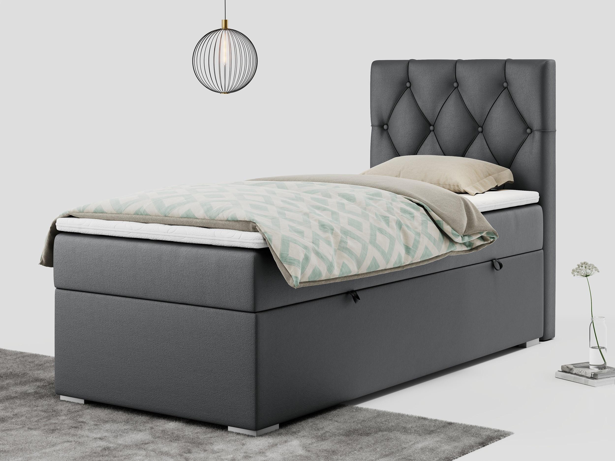 wohnli-moebel-suche-800000681441-1 BOXBETT ALDA 90/200 Dunkelgrau Kunstleder - H3 - Rechts Seite Textil MKS Möbel > Betten > Boxspringbetten Grau
