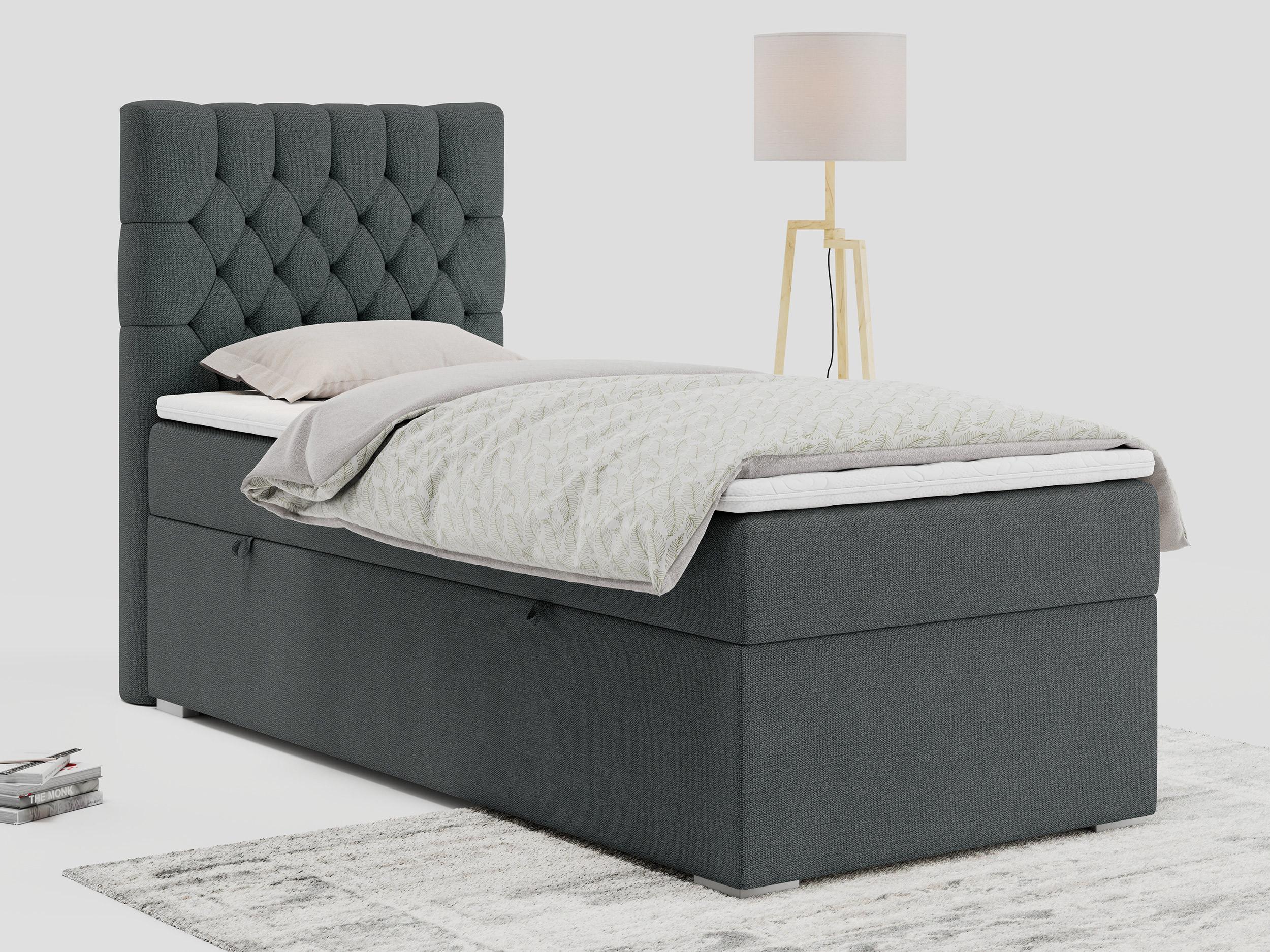 wohnli-moebel-suche-800000681443-1 BOXBETT PERA 90/200 Dunkelgrau Struktur - H4 - Links Seite Textil MKS Möbel > Betten > Boxspringbetten Grau