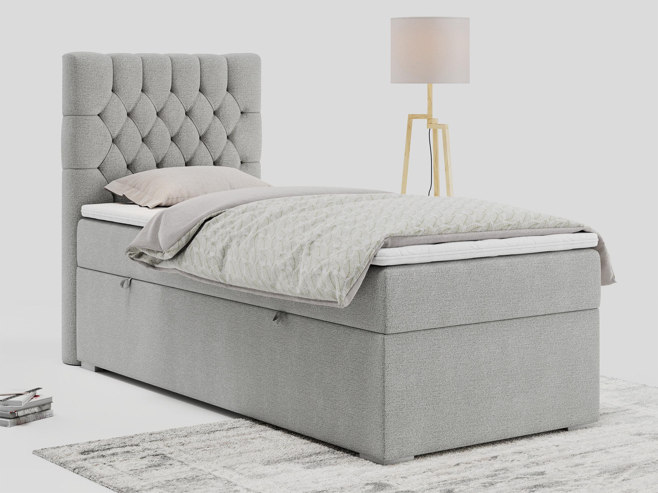 wohnli-moebel-suche-800000681448-1 BOXBETT PERA 90/200 Hellgrau Struktur - H4 - Links Seite Textil MKS Möbel > Betten > Boxspringbetten Grau