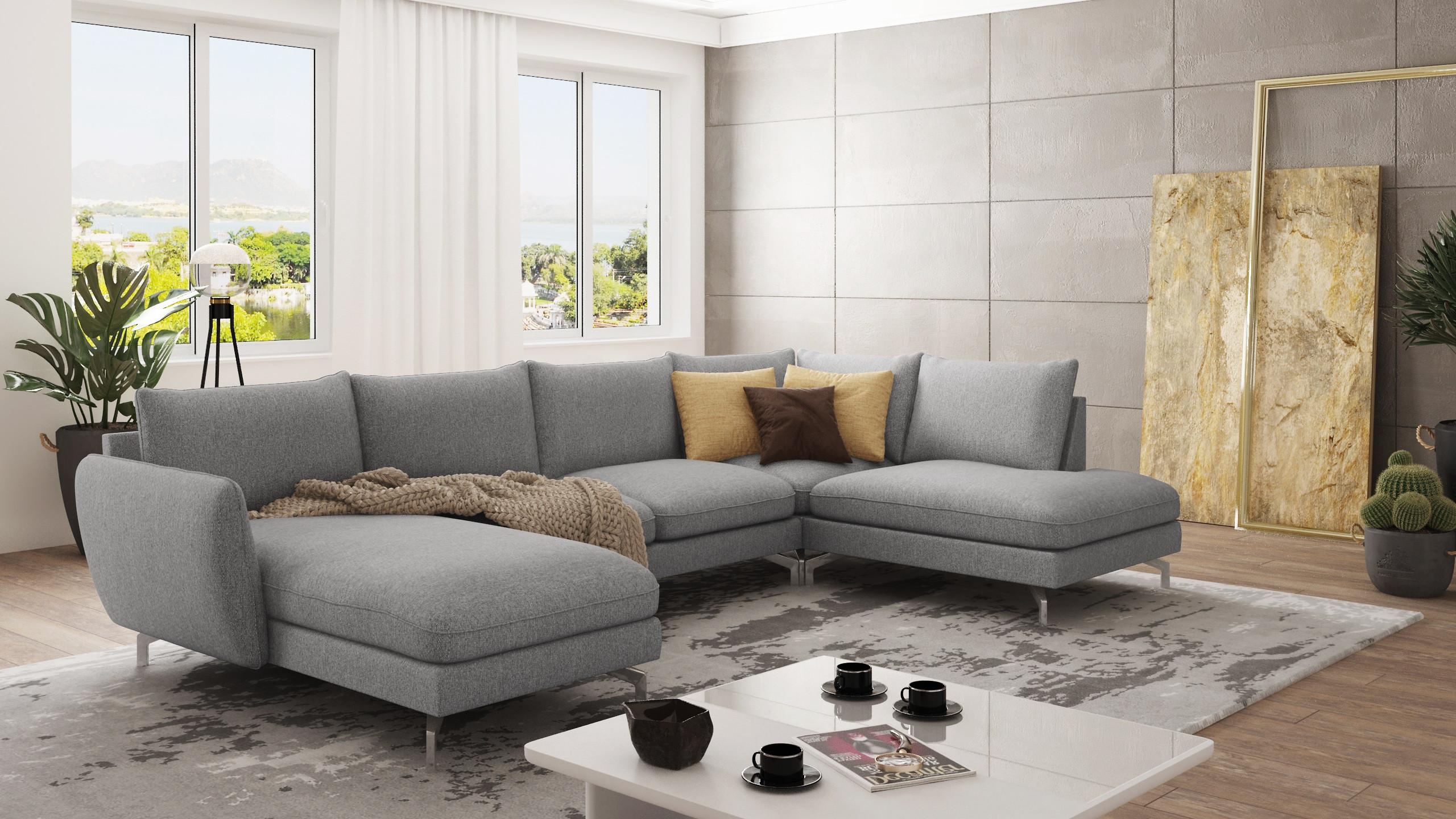WOHNLANDSCHAFT Elou Grau Luxusmicrofaser Textil S-Style Möbel Möbel > Sofas & Couches > Wohnlandschaften > Wohnlandschaften U-Form Grau