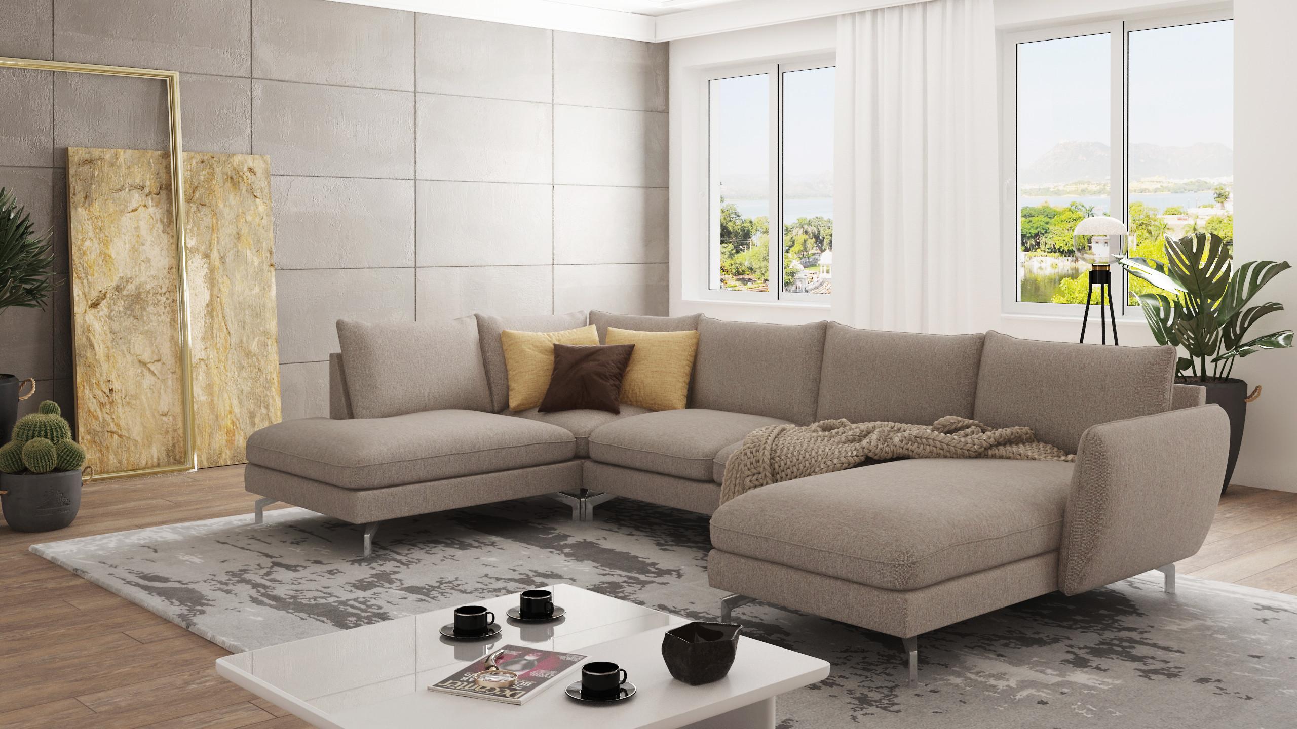 wohnli-moebel-suche-800000682148-1 WOHNLANDSCHAFT Elou Dunkelbeige Microfaser Textil S-Style Möbel Möbel > Sofas & Couches > Wohnlandschaften > Wohnlandschaften U-Form Beige