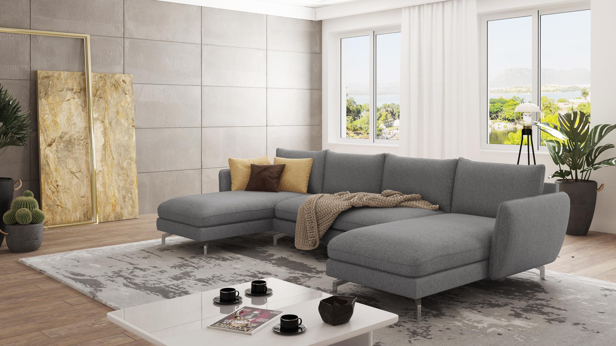 wohnli-moebel-suche-800000682149-1 WOHNLANDSCHAFT Elou Grau Luxusmicrofaser Textil S-Style Möbel Möbel > Sofas & Couches > Wohnlandschaften > Wohnlandschaften U-Form Grau