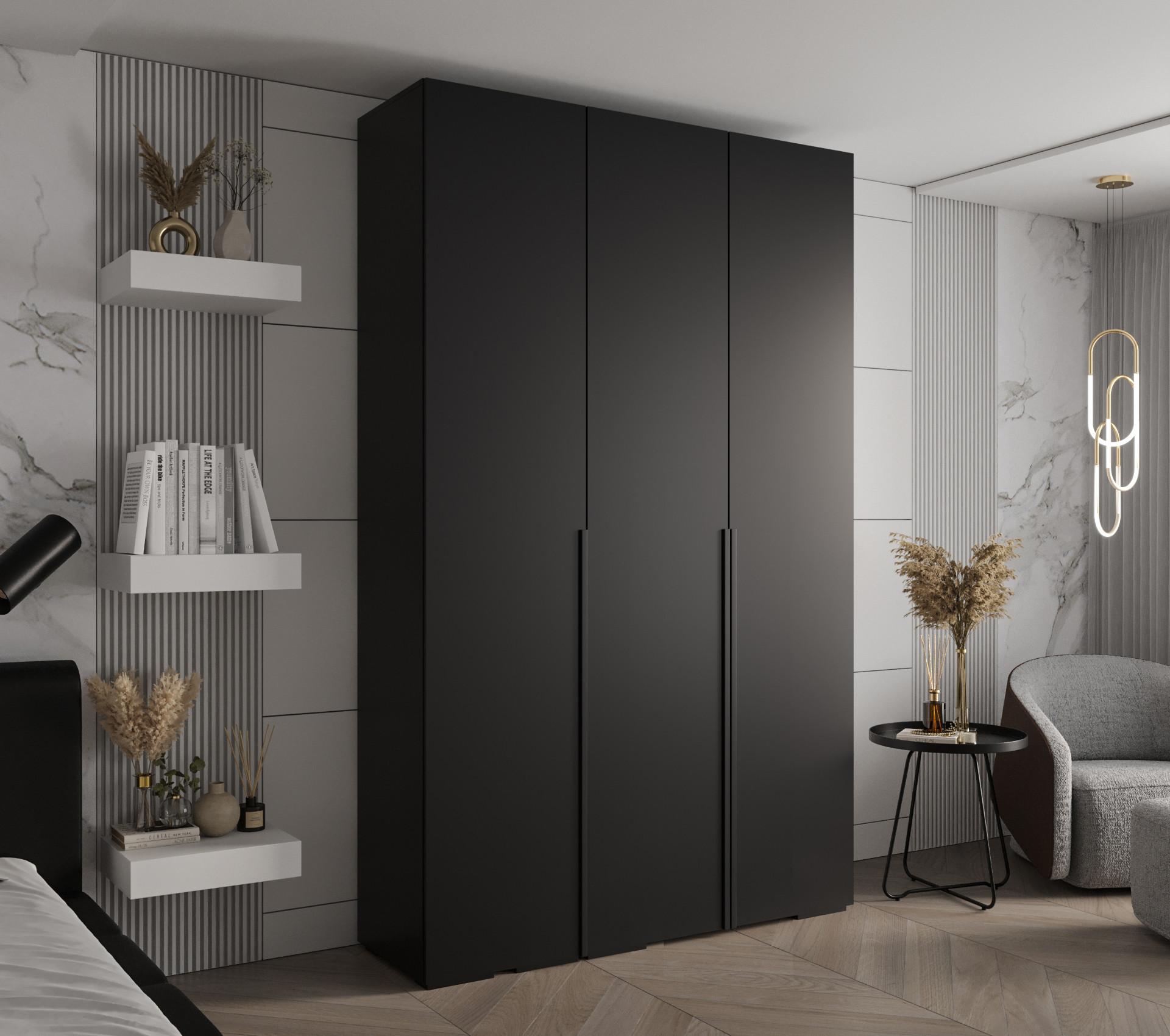 wohnli-moebel-suche-800000682572-1 DREHTÜRENSCHRANK 236.7/150/47 3-türig Holz MÖBEL KRYSPOL Möbel > Schränke > Kleiderschränke > Drehtürenschränke Schwarz