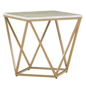 Wohnli Möbelsuche - BEISTELLTISCH beige/gold Marmor Optik quadratisch 50/50 cm Malibu