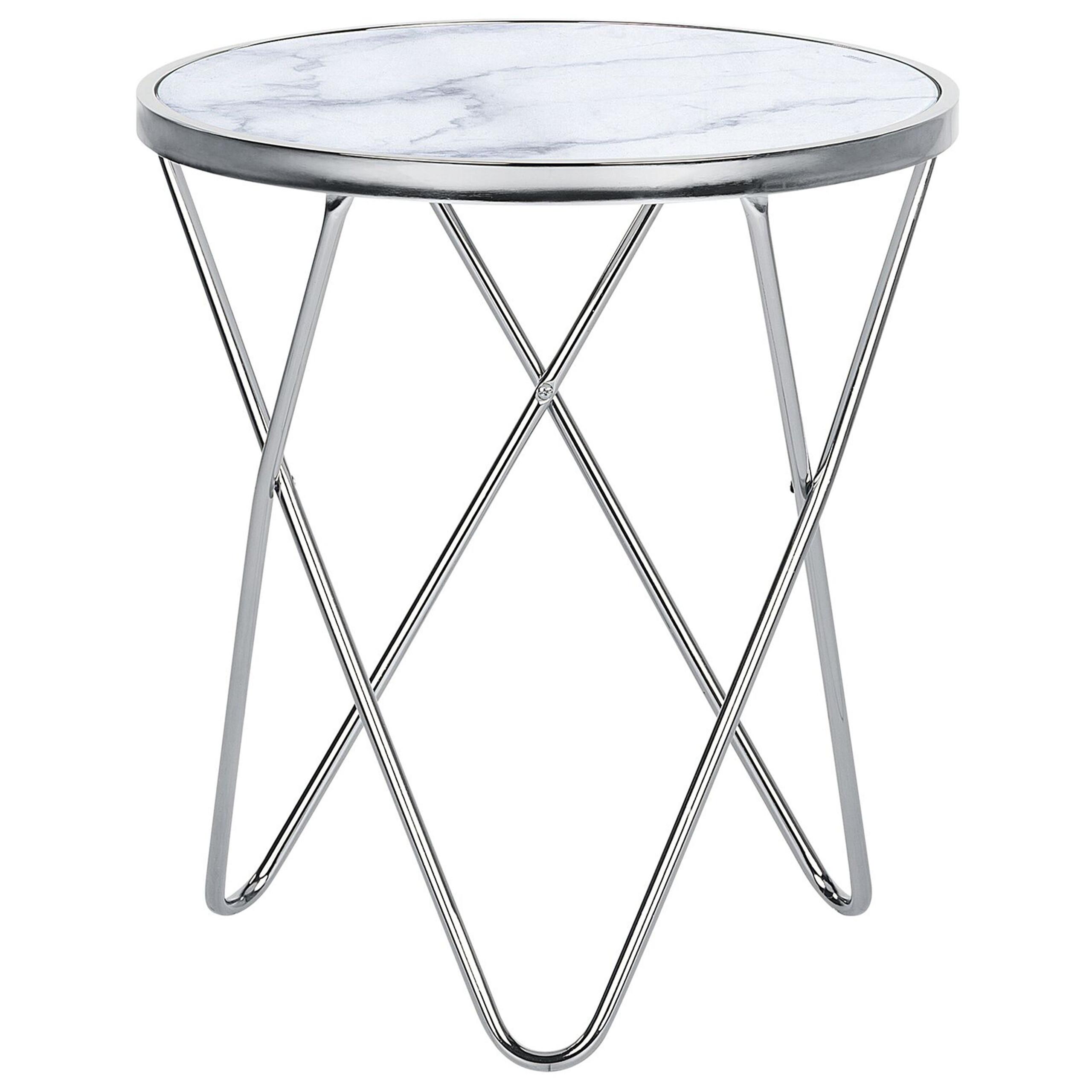 Wohnli Möbelsuche - BEISTELLTISCH Marmor Optik weiß/silber 50 cm Meridian
