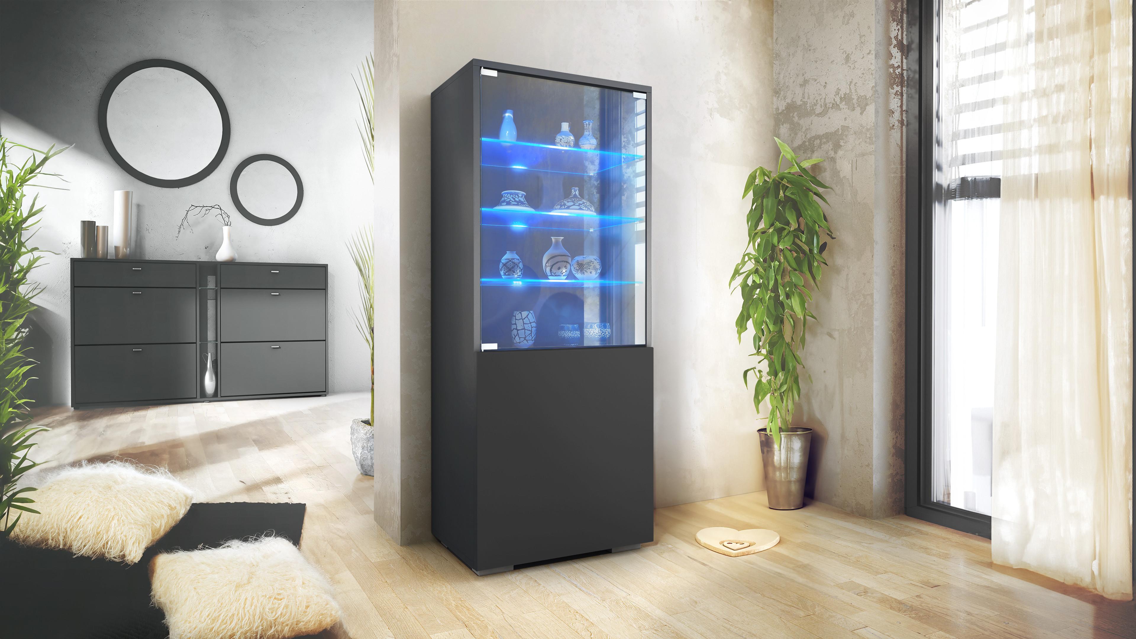 VITRINE Granada Schwarz matt Holzwerkstoff Vladon Möbel > Schränke > Vitrinen Schwarz