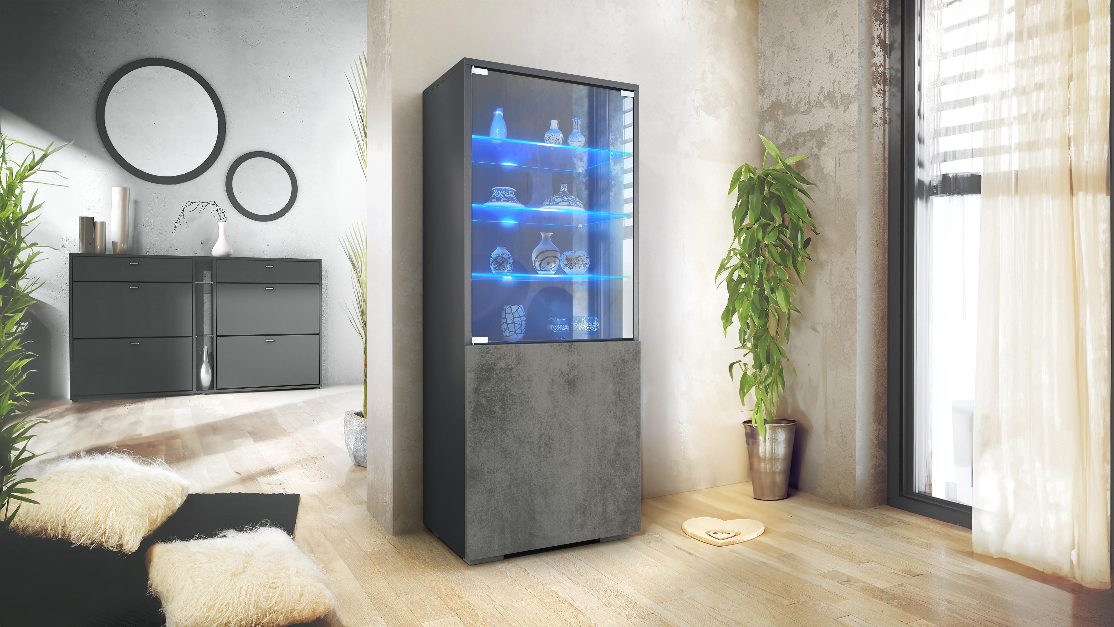 VITRINE Granada Beton Dunkel Optik Holzwerkstoff Vladon Möbel > Schränke > Vitrinen Grau