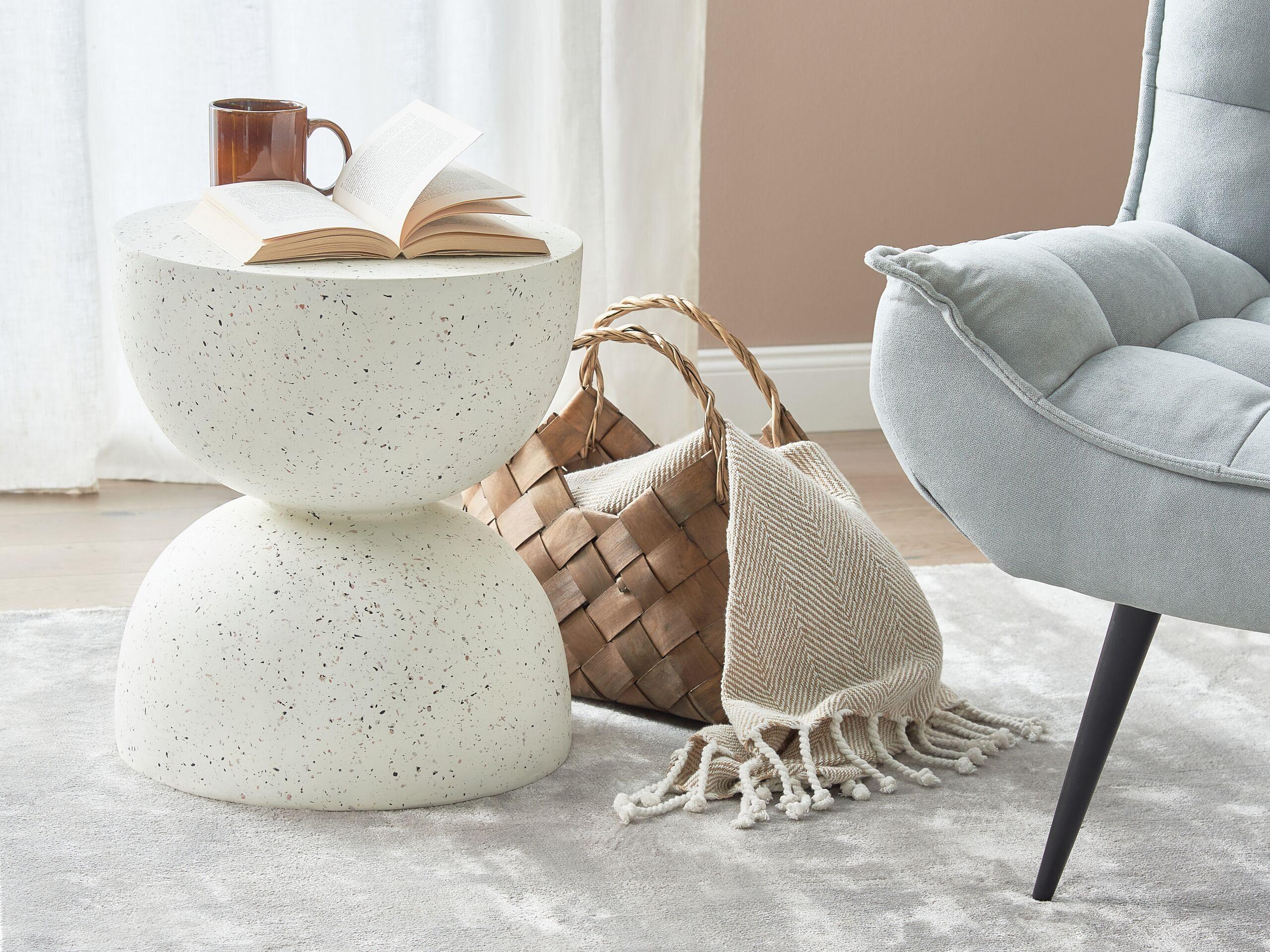 BEISTTELLTISCH Beton cremeweiß Terrazzo Optik rund 40 cm Caoria Stein Beliani Möbel > Tische > Beistelltische Weiß