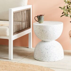wohnli-moebel-suche-800000686727-1 BEISTELLTISCH Beton weiß Terrazzo Optik rund 40 cm Caoria Stein Beliani Möbel > Tische > Beistelltische Weiß
