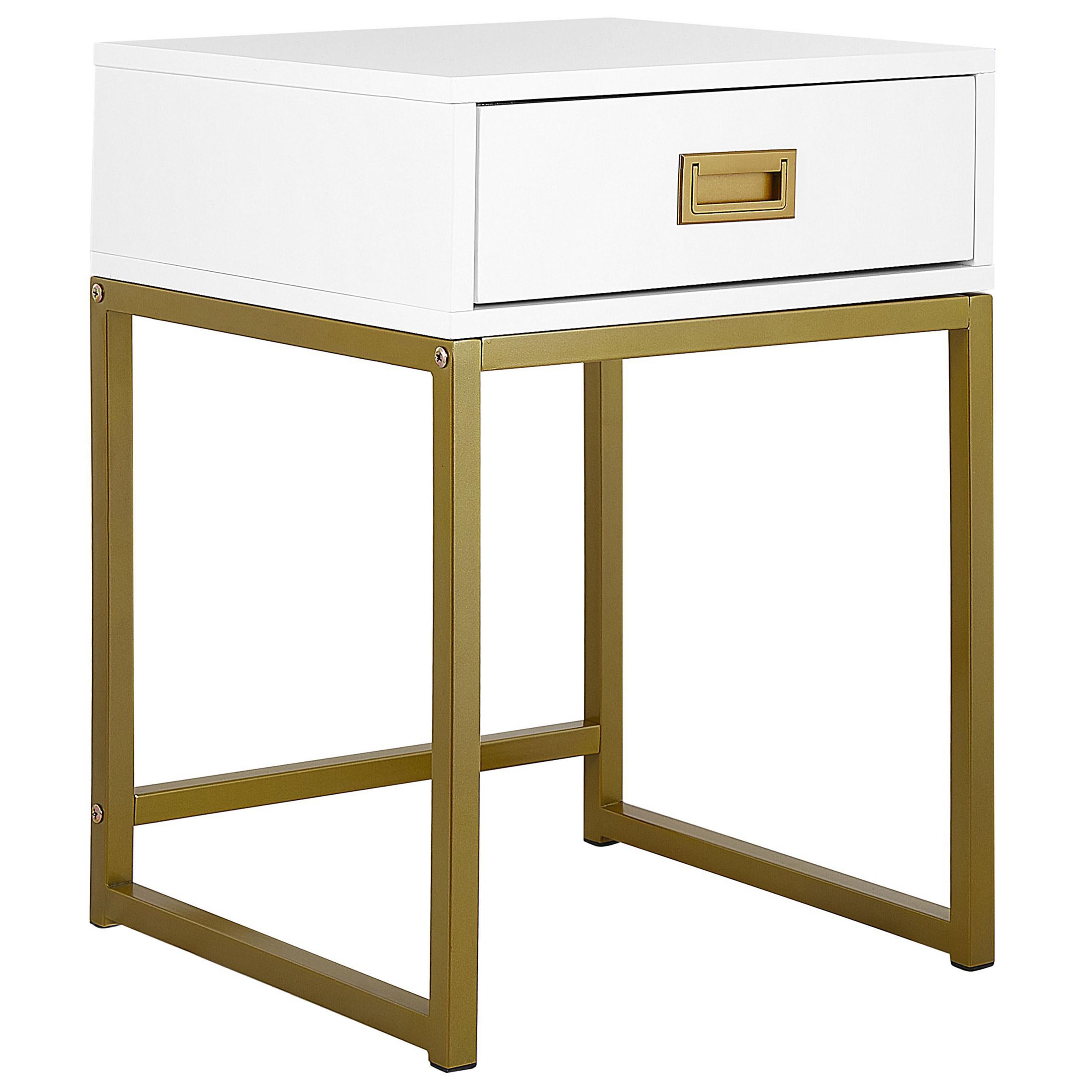 wohnli-moebel-suche-800000686750 Wohnli Möbelsuche - BEISTELLTISCH weiß/gold 1 Schublade quadratisch 40/40/57 cm Largo
