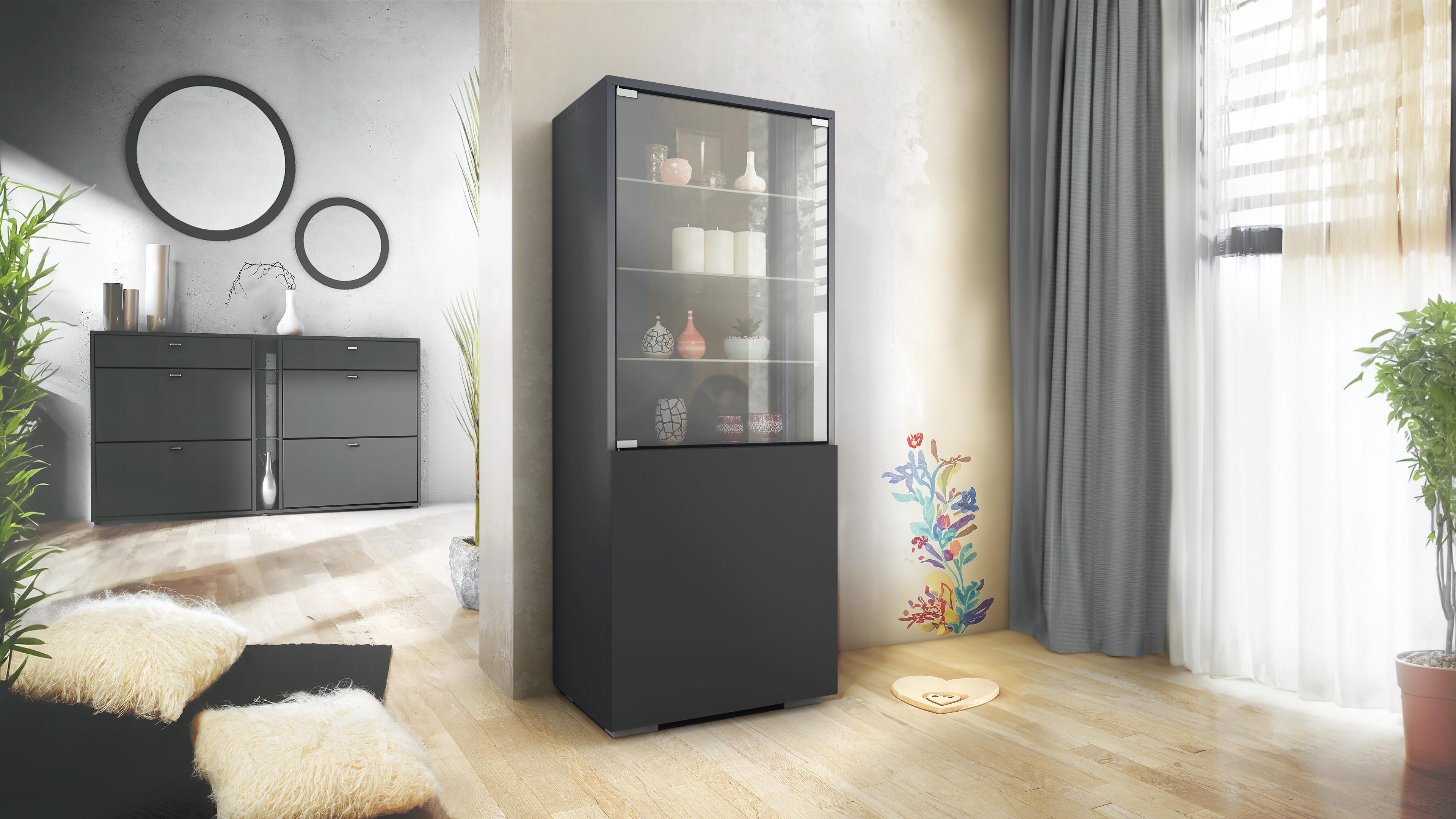 VITRINE Granada Schwarz matt Holzwerkstoff Vladon Möbel > Schränke > Vitrinen Schwarz