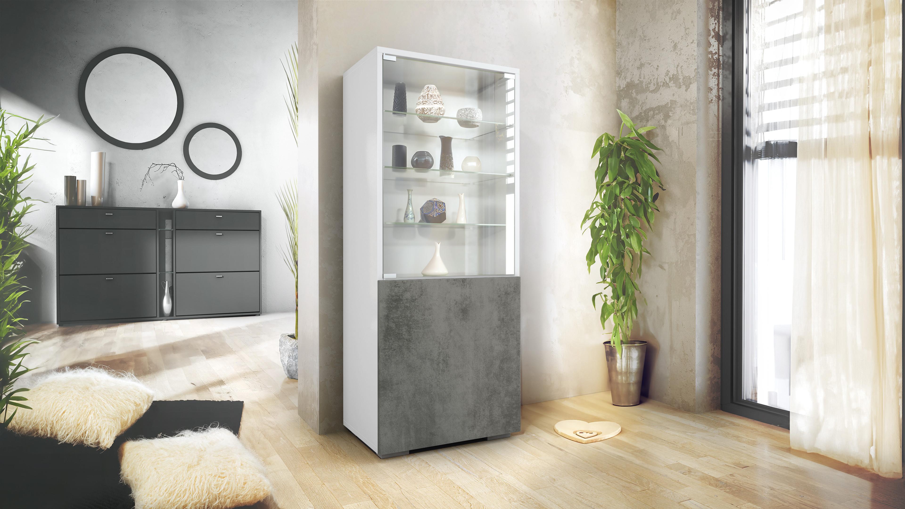 VITRINE Granada Beton Dunkel Optik Holzwerkstoff Vladon Möbel > Schränke > Vitrinen Grau