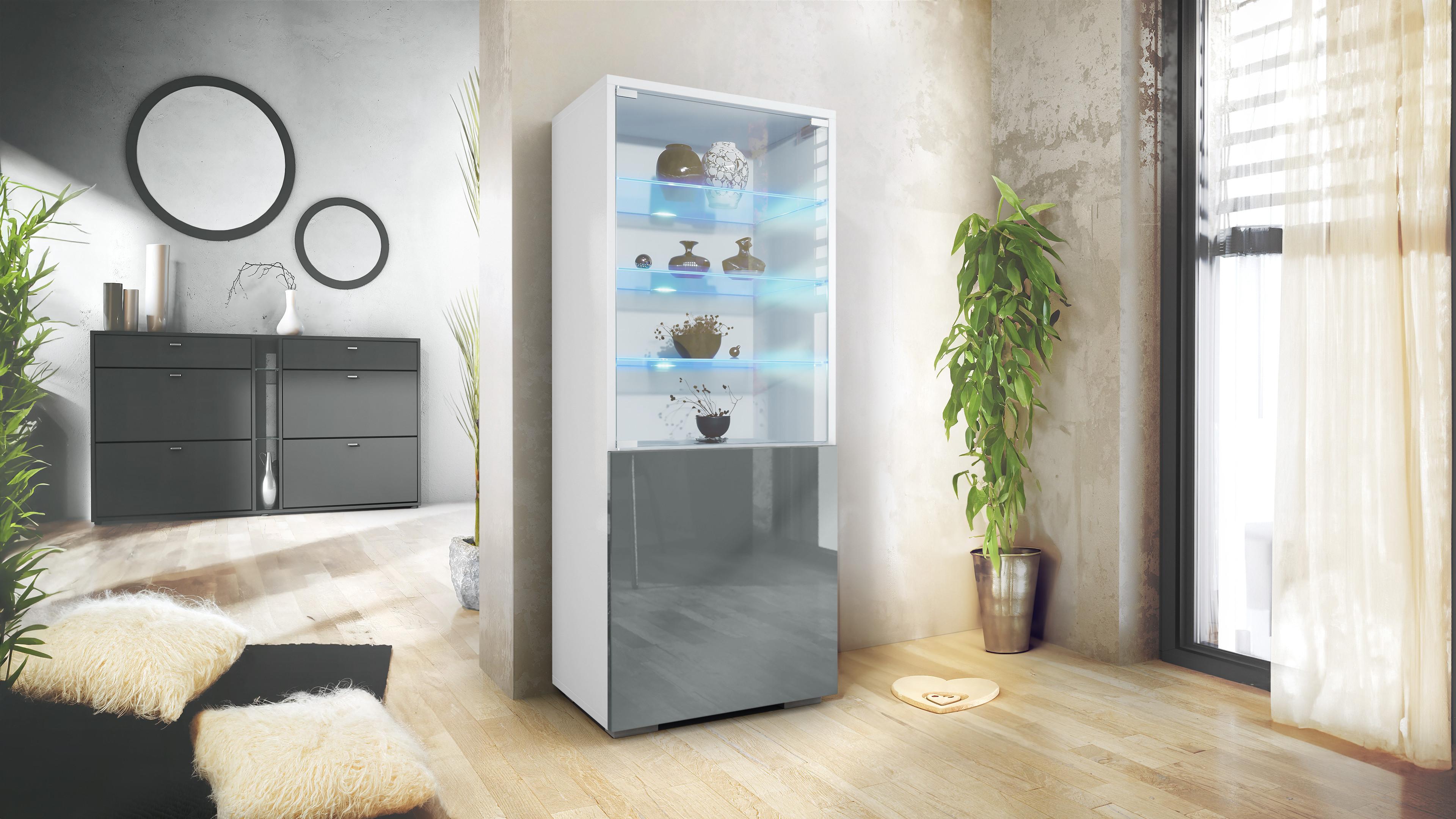 VITRINE Granada Grau Hochglanz Holzwerkstoff Vladon Möbel > Schränke > Vitrinen Grau