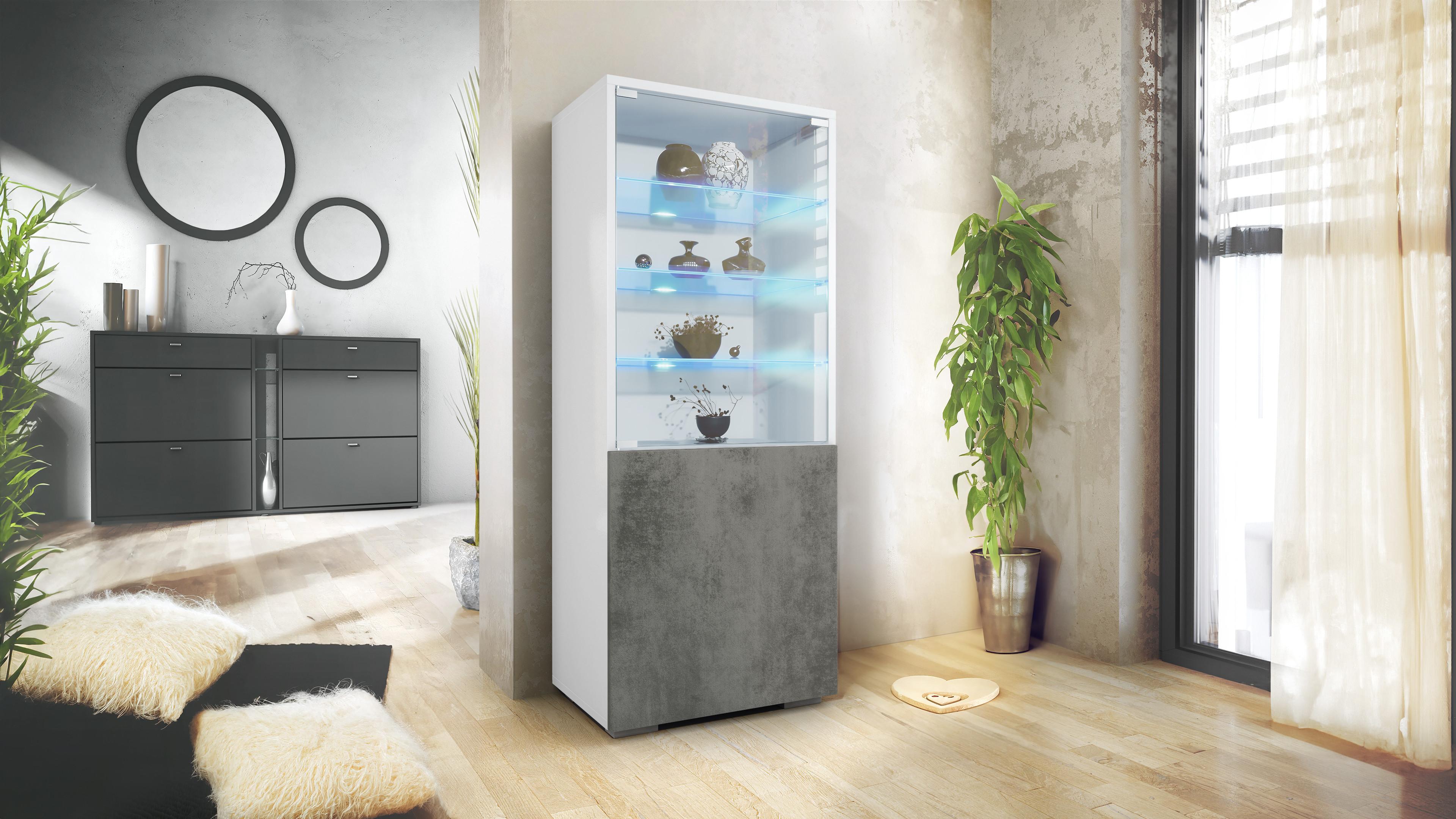 wohnli-moebel-suche-800000686966-1 VITRINE Granada Beton Dunkel Optik Holzwerkstoff Vladon Möbel > Schränke > Vitrinen Grau