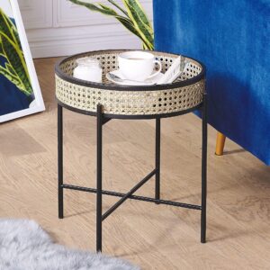 wohnli-moebel-suche-800000687278-1 BEISTELLTISCH Rattan/Metall schwarz 36 cm Vienna Metall Beliani Möbel > Tische > Beistelltische Braun