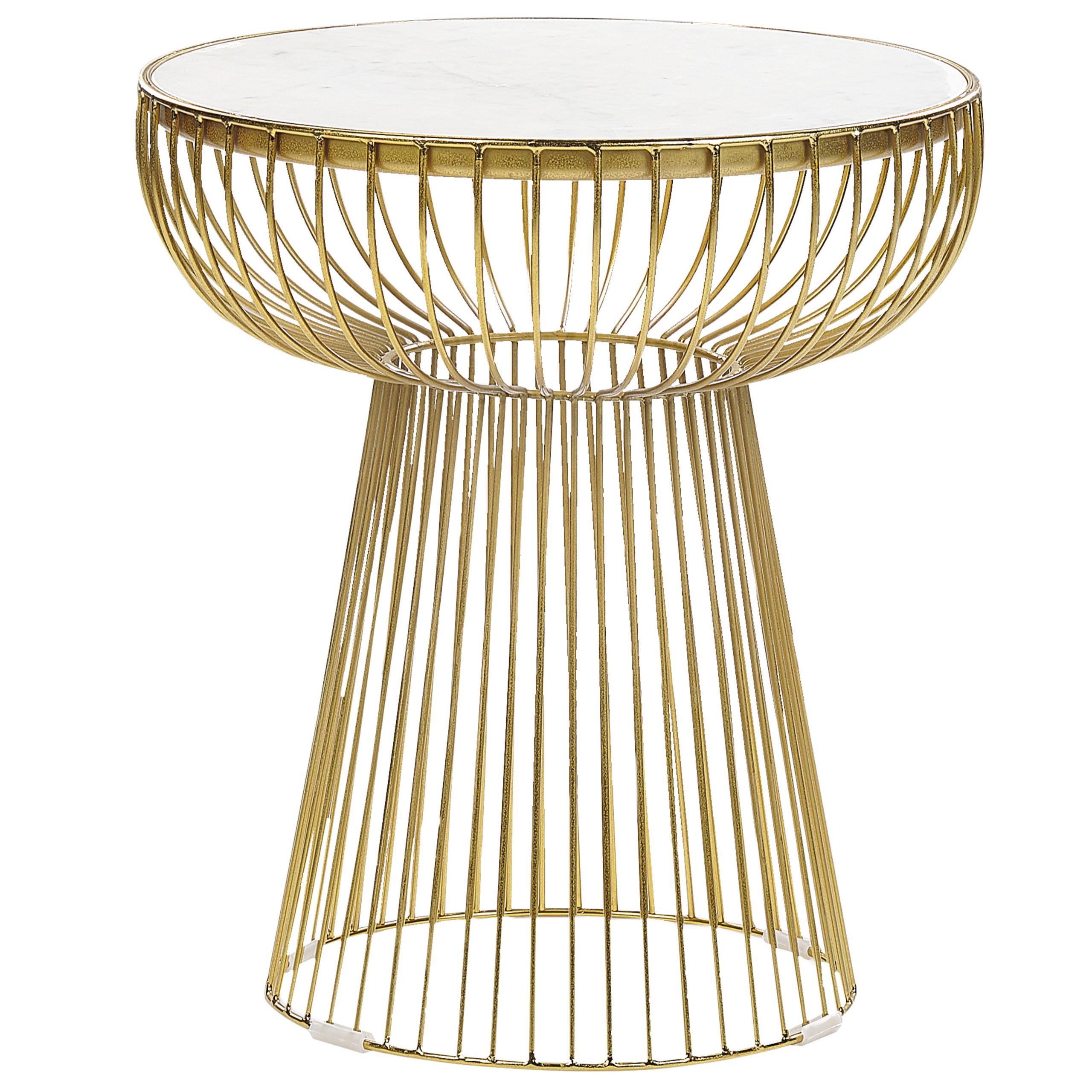 Wohnli Möbelsuche - BEISTELLTISCH Marmor weiß/gold rund 42 cm Cheynes