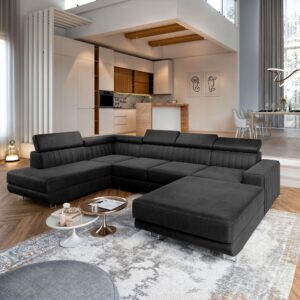wohnli-moebel-suche-800000687622-1 WOHNLANDSCHAFT SIENA L-S Schwarz Velours-Stoff mit Schlaffunktion Textil MASSENO Möbel > Sofas & Couches > Wohnlandschaften > Wohnlandschaften U-Form Schwarz