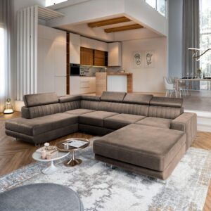 wohnli-moebel-suche-800000687625-1 WOHNLANDSCHAFT SIENA L-S Beige Velours-Stoff mit Schlaffunktion Textil MASSENO Möbel > Sofas & Couches > Wohnlandschaften > Wohnlandschaften U-Form Beige