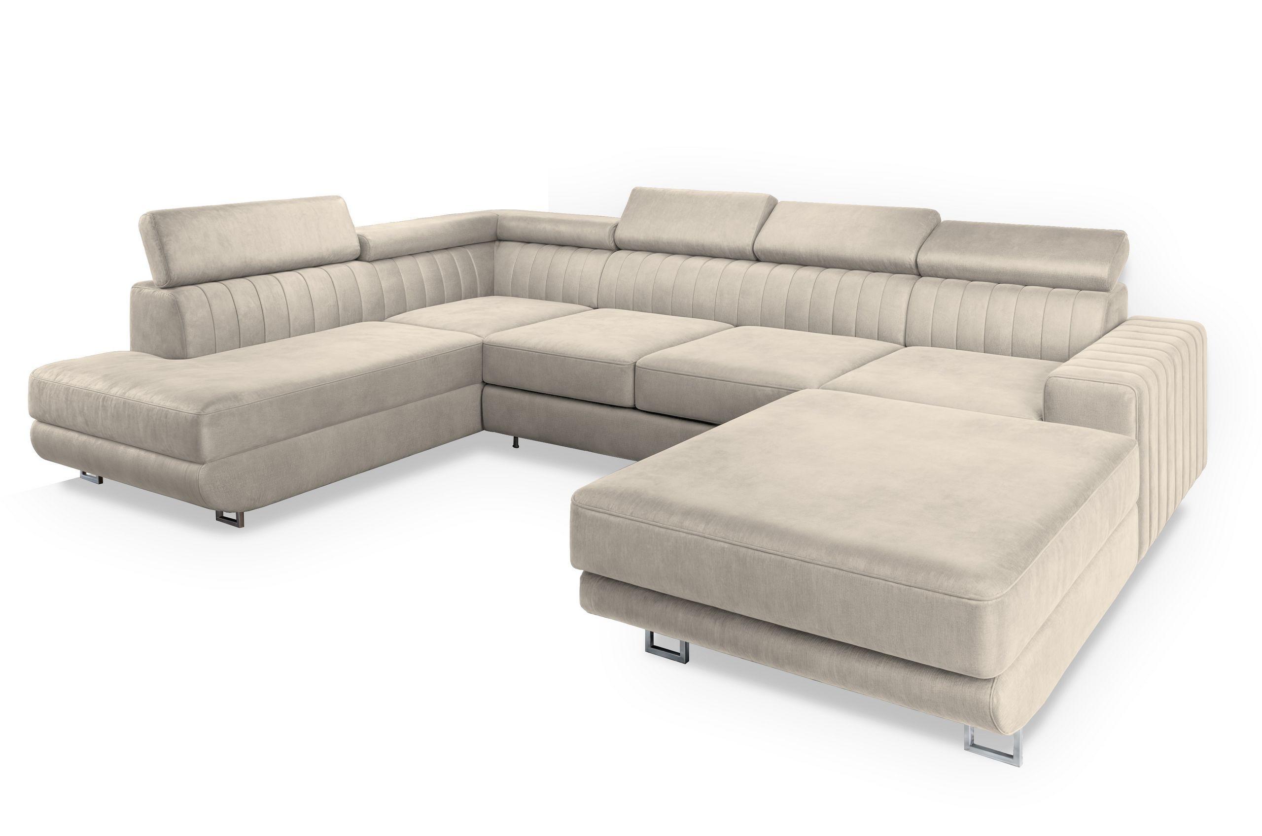 wohnli-moebel-suche-800000687640 Wohnli Möbelsuche - WOHNLANDSCHAFT SIENA L-S Creme Velours-Stoff mit Schlaffunktion
