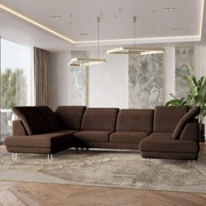 WOHNLANDSCHAFT TERAMO Braun Velours-Stoff mit Schlaffunktion Textil MASSENO Möbel > Sofas & Couches > Wohnlandschaften > Wohnlandschaften U-Form Braun
