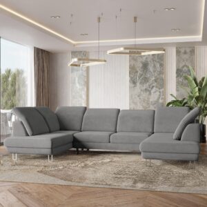 wohnli-moebel-suche-800000687772-1 WOHNLANDSCHAFT TERAMO Grau Velours-Stoff mit Schlaffunktion Textil MASSENO Möbel > Sofas & Couches > Wohnlandschaften > Wohnlandschaften U-Form Grau