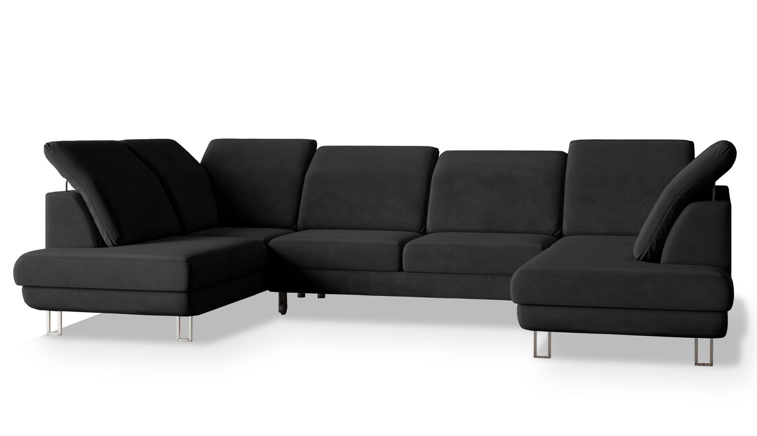 Wohnli Möbelsuche - WOHNLANDSCHAFT TERAMO Schwarz Velours-Stoff mit Schlaffunktion