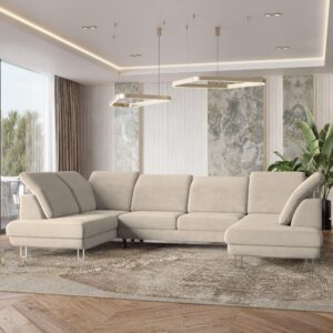 wohnli-moebel-suche-800000687777-1 WOHNLANDSCHAFT TERAMO Creme Velours-Stoff mit Schlaffunktion Textil MASSENO Möbel > Sofas & Couches > Wohnlandschaften > Wohnlandschaften U-Form Weiß