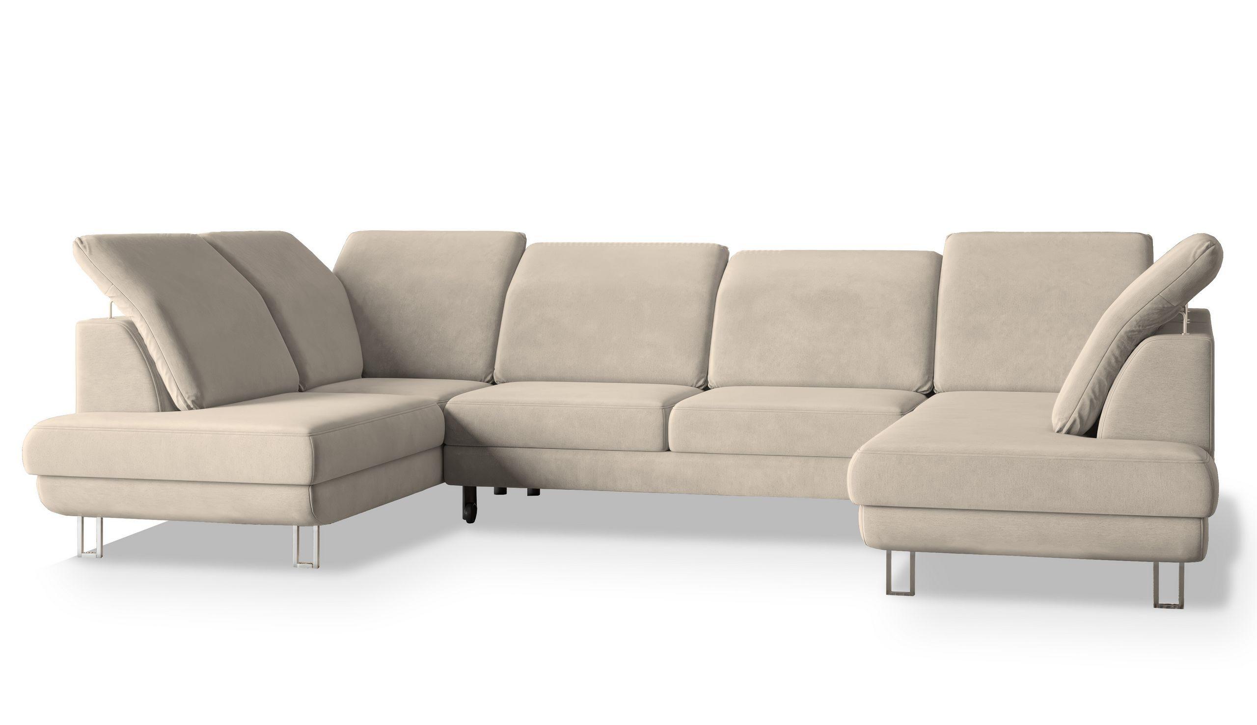 wohnli-moebel-suche-800000687777 Wohnli Möbelsuche - WOHNLANDSCHAFT TERAMO Creme Velours-Stoff mit Schlaffunktion