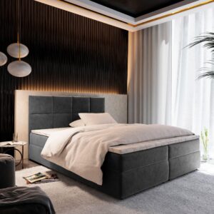 wohnli-moebel-suche-800000687798-1 BOXBETT LENA 160x200 cm mit Matratze und Topper - Grau Holz MASSENO Möbel > Betten > Boxspringbetten Grau
