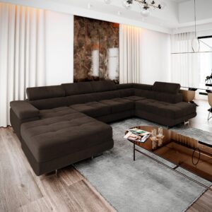 WOHNLANDSCHAFT CASONE R-S Braun Velours-Stoff mit Schlaffunktion Textil MASSENO Möbel > Sofas & Couches > Wohnlandschaften > Wohnlandschaften U-Form Braun
