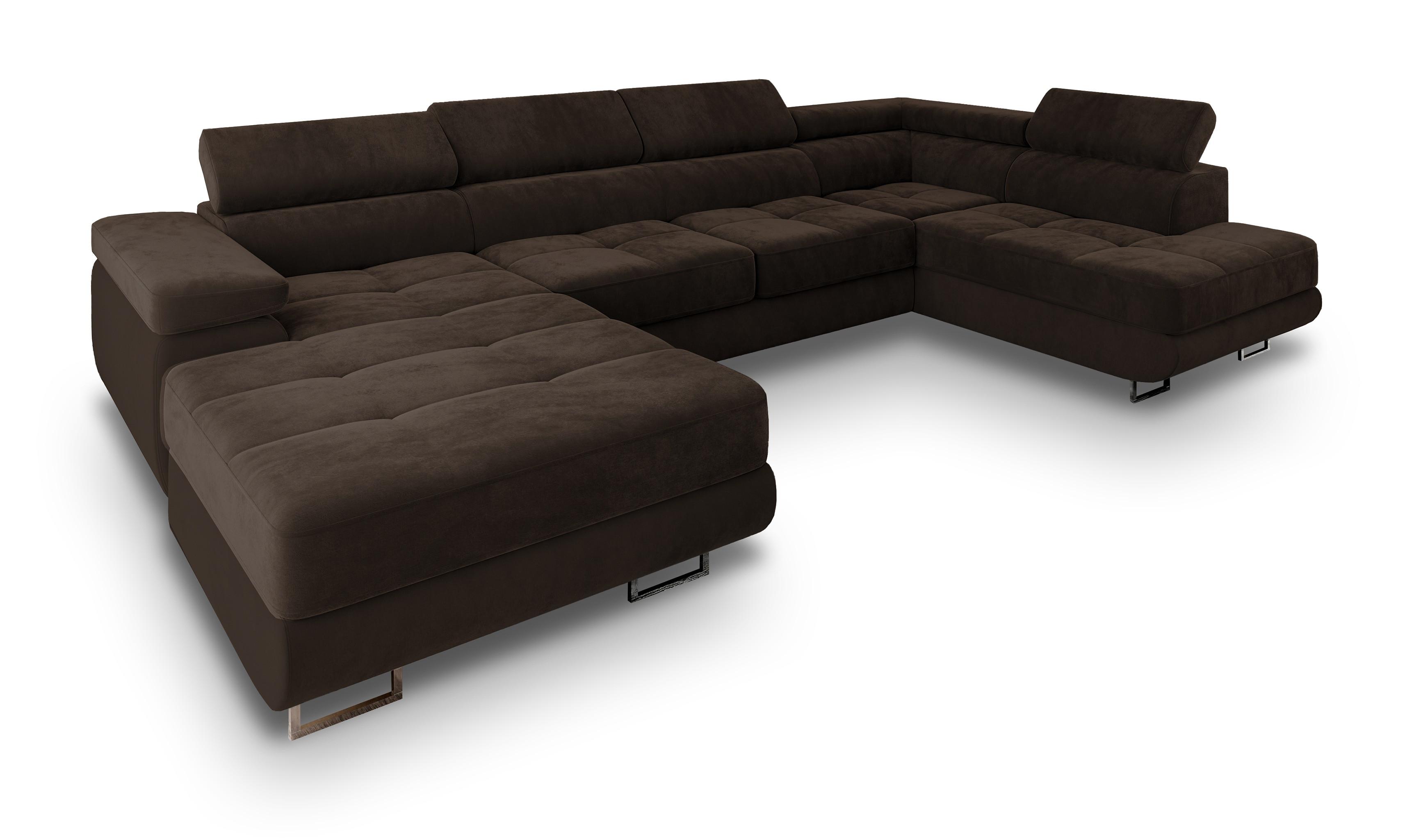 Wohnli Möbelsuche - WOHNLANDSCHAFT CASONE R-S Braun Velours-Stoff mit Schlaffunktion