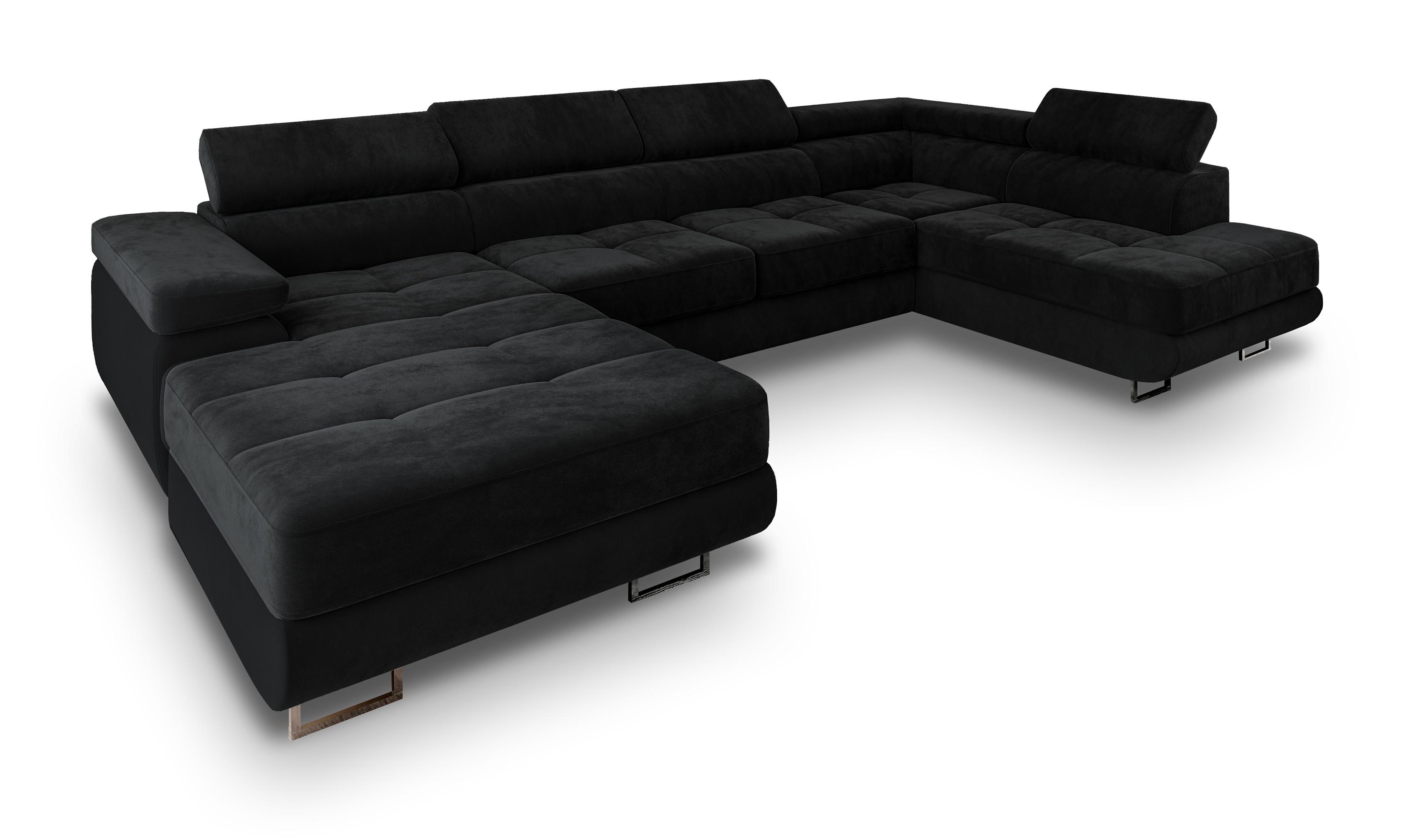 Wohnli Möbelsuche - WOHNLANDSCHAFT CASONE R-S Schwarz Velours-Stoff mit Schlaffunktion