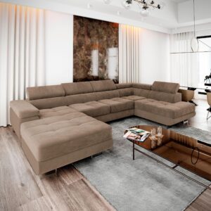 wohnli-moebel-suche-800000687835-1 WOHNLANDSCHAFT CASONE R-S Beige Velours-Stoff mit Schlaffunktion Textil MASSENO Möbel > Sofas & Couches > Wohnlandschaften > Wohnlandschaften U-Form Beige
