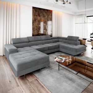 wohnli-moebel-suche-800000687839-1 WOHNLANDSCHAFT CASONE R-S Grau Velours-Stoff mit Schlaffunktion Textil MASSENO Möbel > Sofas & Couches > Wohnlandschaften > Wohnlandschaften U-Form Grau
