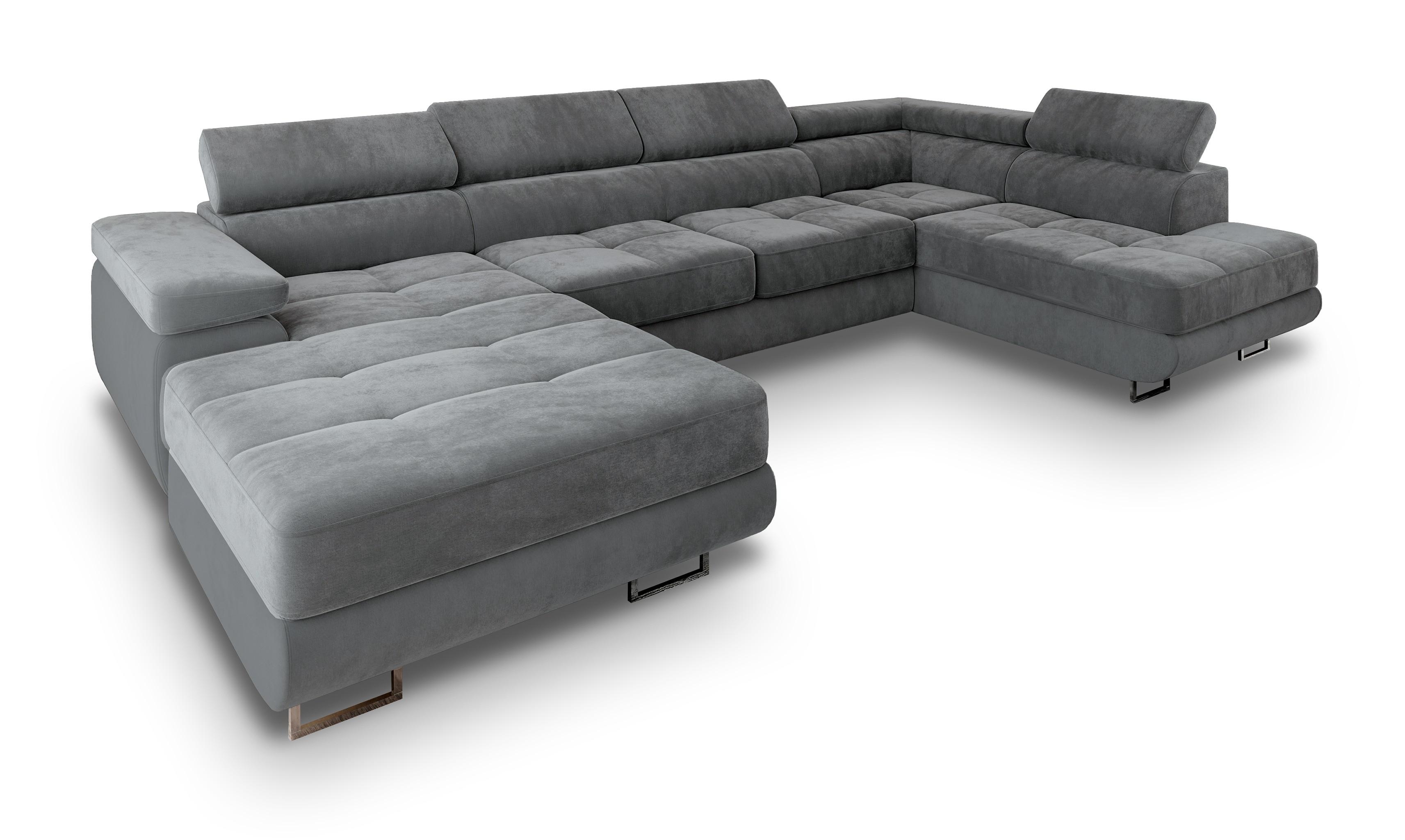 Wohnli Möbelsuche - WOHNLANDSCHAFT CASONE R-S Grau Velours-Stoff mit Schlaffunktion
