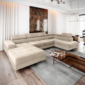 wohnli-moebel-suche-800000687843-1 WOHNLANDSCHAFT CASONE R-S Creme Velours-Stoff mit Schlaffunktion Textil MASSENO Möbel > Sofas & Couches > Wohnlandschaften > Wohnlandschaften U-Form Weiß