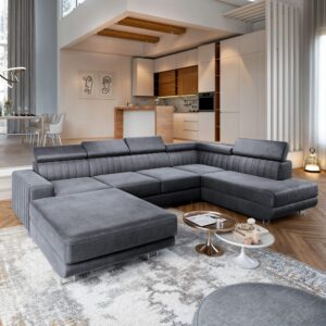 wohnli-moebel-suche-800000687882-1 WOHNLANDSCHAFT SIENA R-S Grau Velours-Stoff mit Schlaffunktion Textil MASSENO Möbel > Sofas & Couches > Wohnlandschaften > Wohnlandschaften U-Form Grau