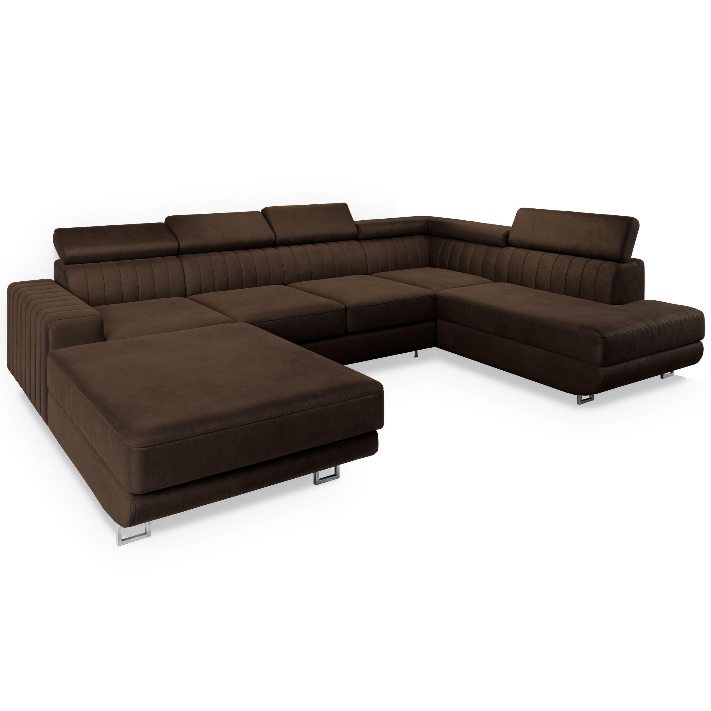 Wohnli Möbelsuche - WOHNLANDSCHAFT SIENA R-S Braun Velours-Stoff mit Schlaffunktion