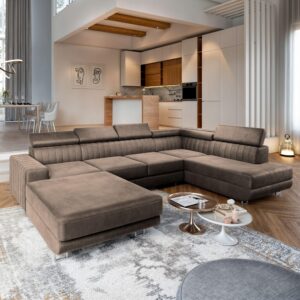 wohnli-moebel-suche-800000687894-1 WOHNLANDSCHAFT SIENA R-S Beige Velours-Stoff mit Schlaffunktion Textil MASSENO Möbel > Sofas & Couches > Wohnlandschaften > Wohnlandschaften U-Form Beige