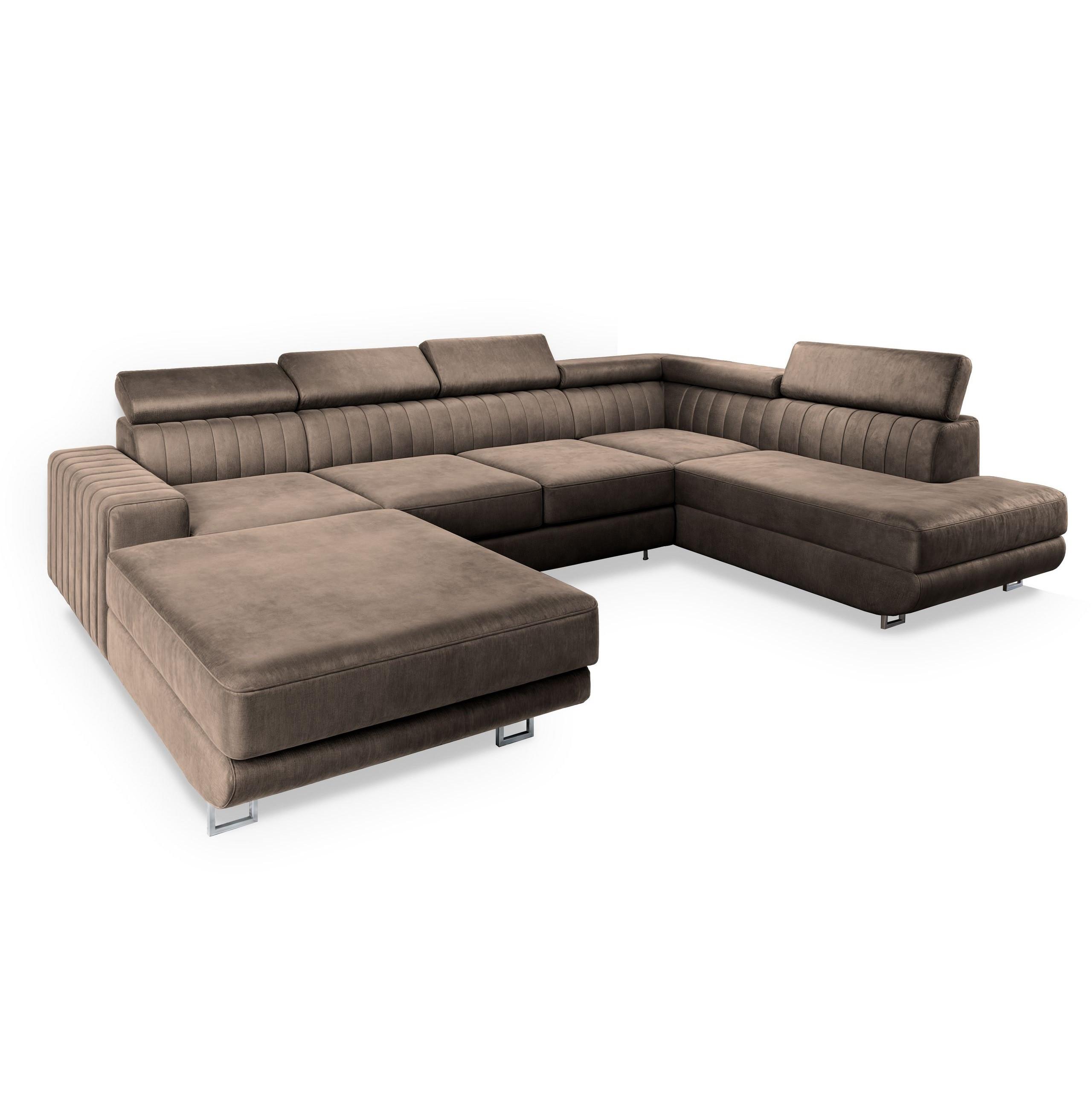 Wohnli Möbelsuche - WOHNLANDSCHAFT SIENA R-S Beige Velours-Stoff mit Schlaffunktion