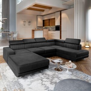 wohnli-moebel-suche-800000687902-1 WOHNLANDSCHAFT SIENA R-S Schwarz Velours-Stoff mit Schlaffunktion Textil MASSENO Möbel > Sofas & Couches > Wohnlandschaften > Wohnlandschaften U-Form Schwarz