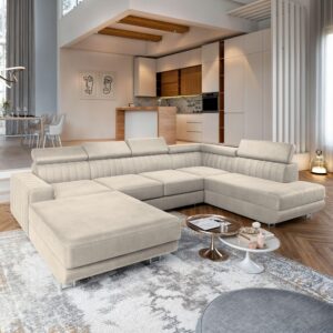 wohnli-moebel-suche-800000687908-1 WOHNLANDSCHAFT SIENA R-S Creme Velours-Stoff mit Schlaffunktion Textil MASSENO Möbel > Sofas & Couches > Wohnlandschaften > Wohnlandschaften U-Form Weiß