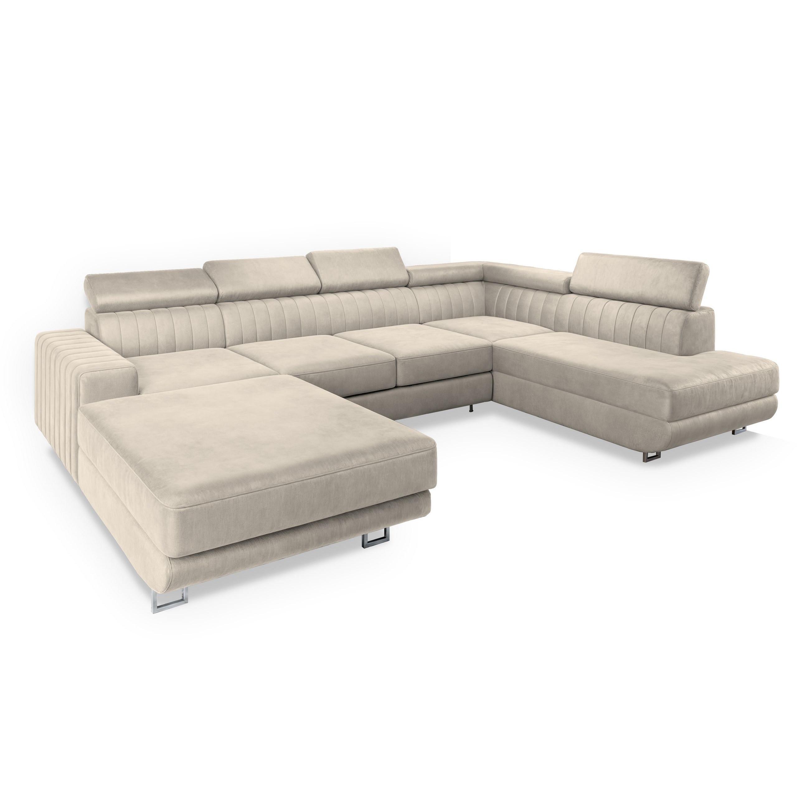 Wohnli Möbelsuche - WOHNLANDSCHAFT SIENA R-S Creme Velours-Stoff mit Schlaffunktion