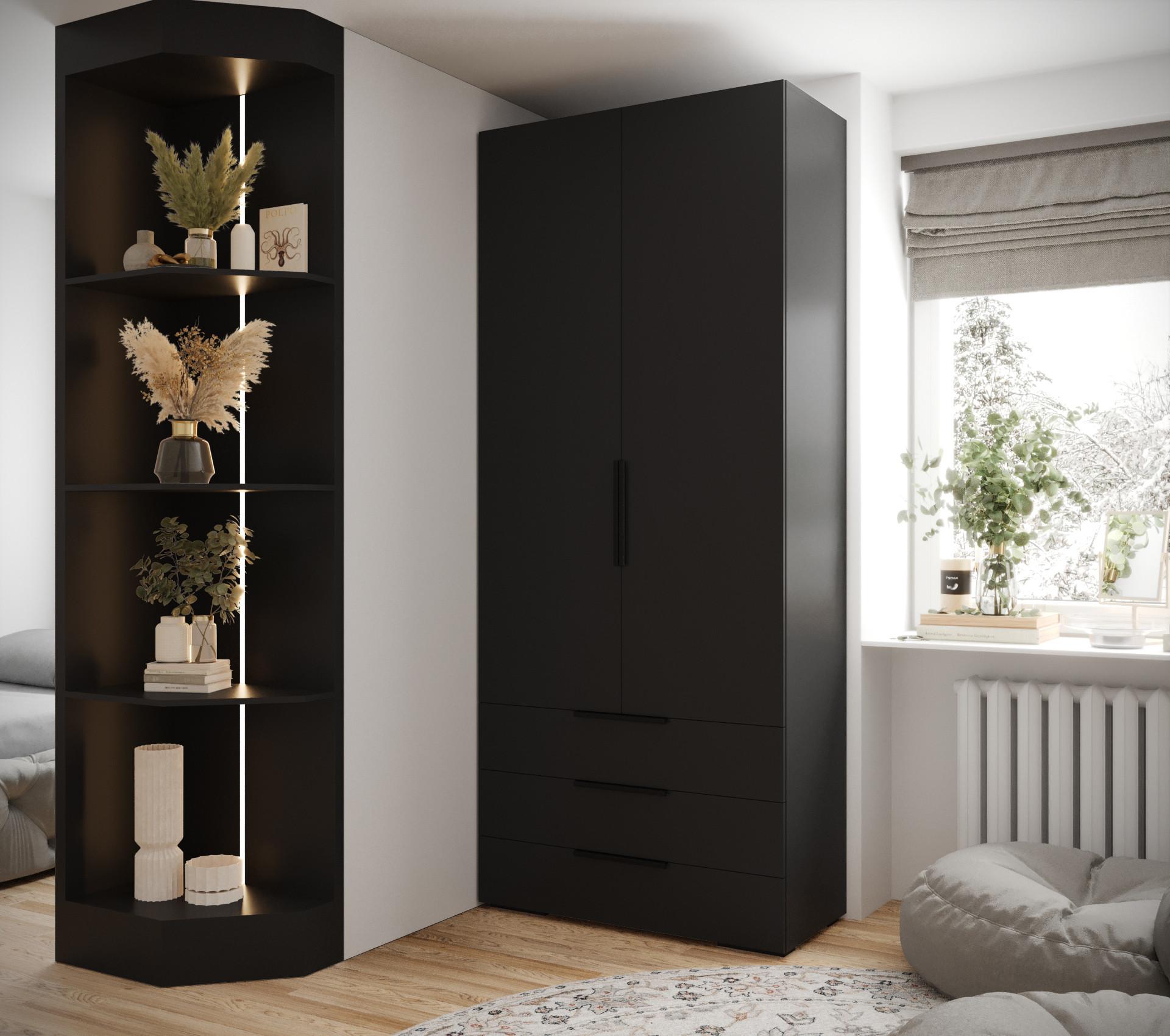 DREHTÜRENSCHRANK 236.7/100/47 2-türig Holz MÖBEL KRYSPOL Möbel > Schränke > Kleiderschränke > Drehtürenschränke Schwarz