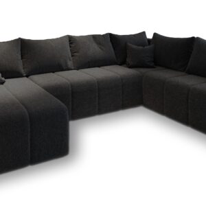 Wohnli Möbelsuche - WOHNLANDSCHAFT MADISON XL R-S Schwarz Dünner Stoff mit Schlaffunktion