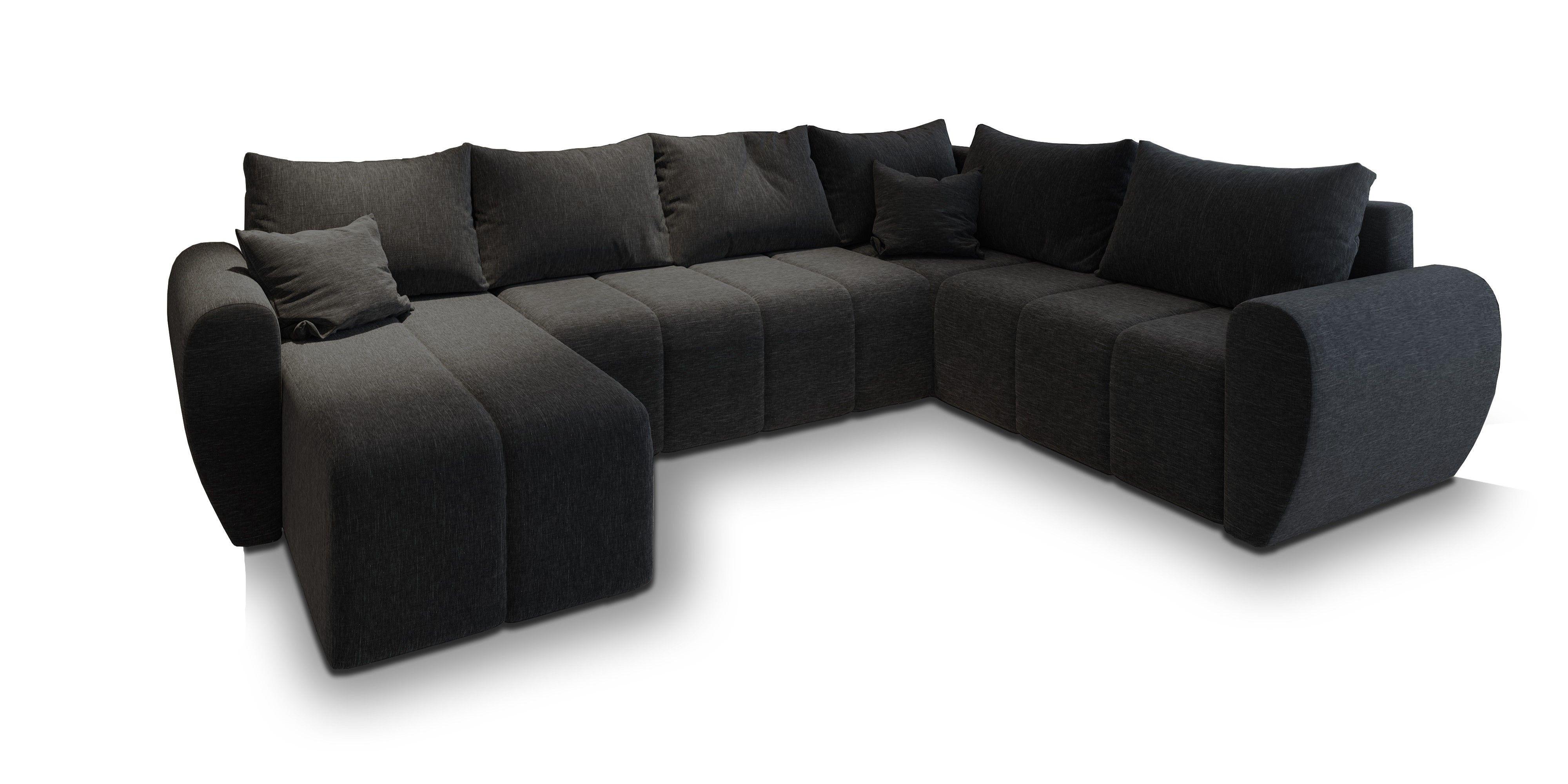 Wohnli Möbelsuche - WOHNLANDSCHAFT MADISON XL R-S Schwarz Dünner Stoff mit Schlaffunktion