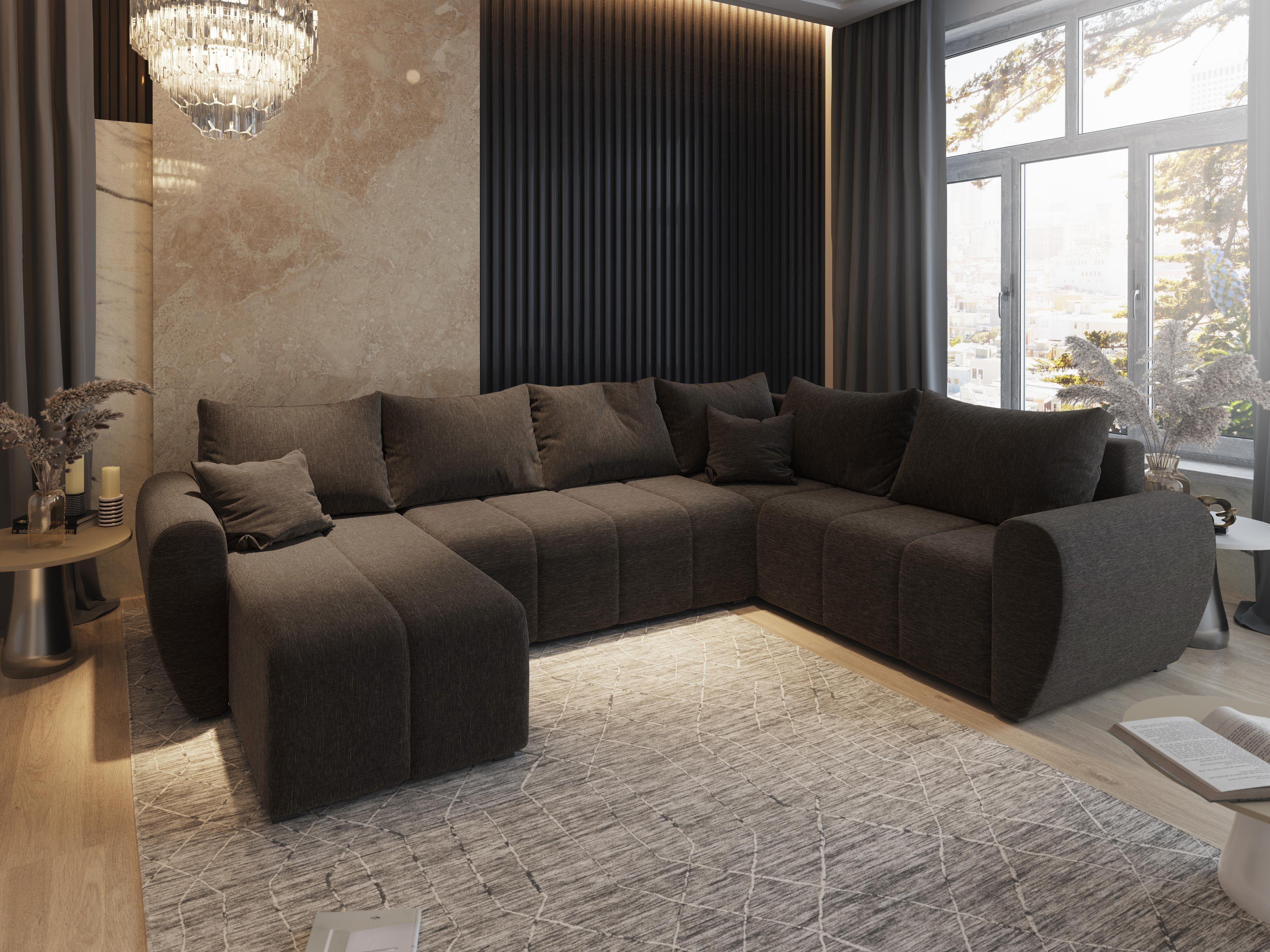 wohnli-moebel-suche-800000687980-1 WOHNLANDSCHAFT MADISON XL R-S Braun Dünner Stoff mit Schlaffunktion Textil MASSENO Möbel > Sofas & Couches > Wohnlandschaften > Wohnlandschaften U-Form Braun