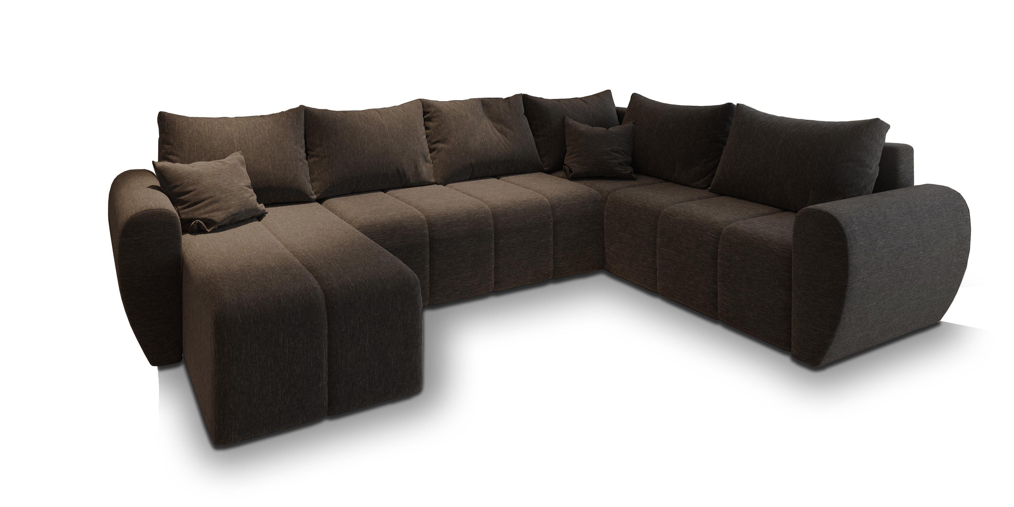 Wohnli Möbelsuche - WOHNLANDSCHAFT MADISON XL R-S Braun Dünner Stoff mit Schlaffunktion