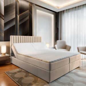 wohnli-moebel-suche-800000688058-1 BOXBETT MURLO 140x200 cm mit Matratze und Topper - Beige Holz MASSENO Möbel > Betten > Boxspringbetten Beige